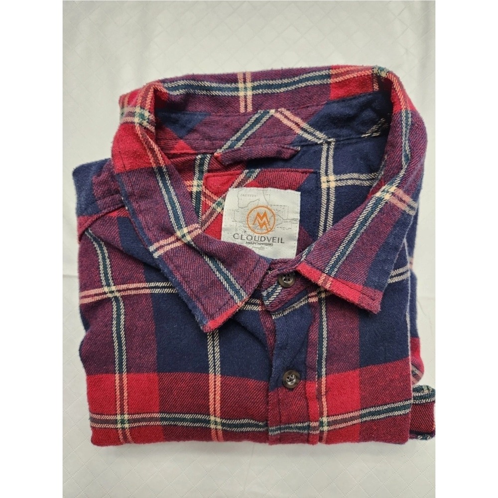 Cloudveil Shirt Mens Large Red Blue Plaid Flannel Long Sleeve Button‎ Up Pocket
